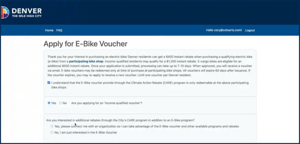 apply for denver electric bike voucher
