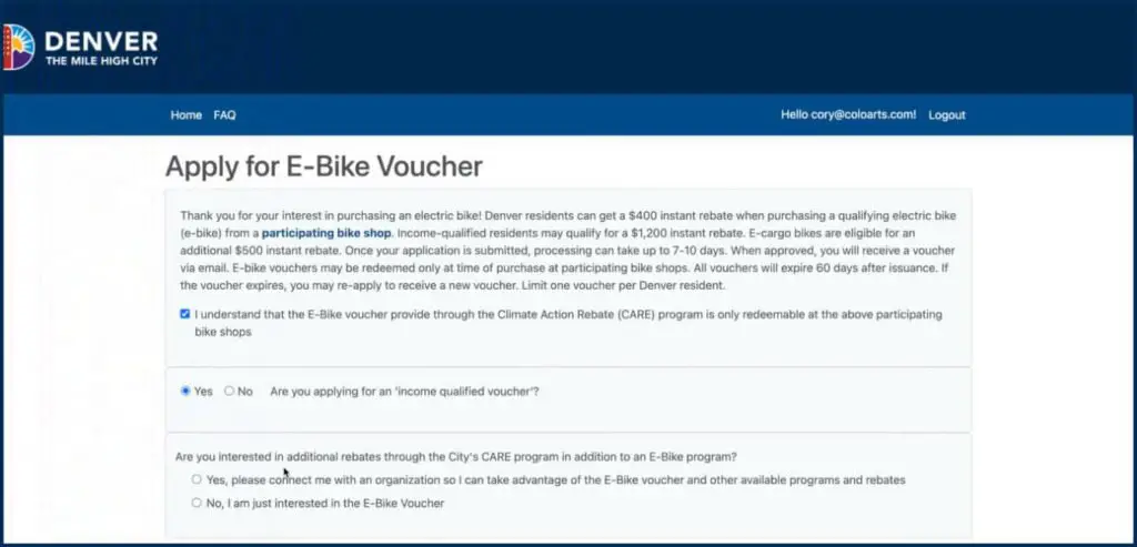 Denver E Bike Rebate Application